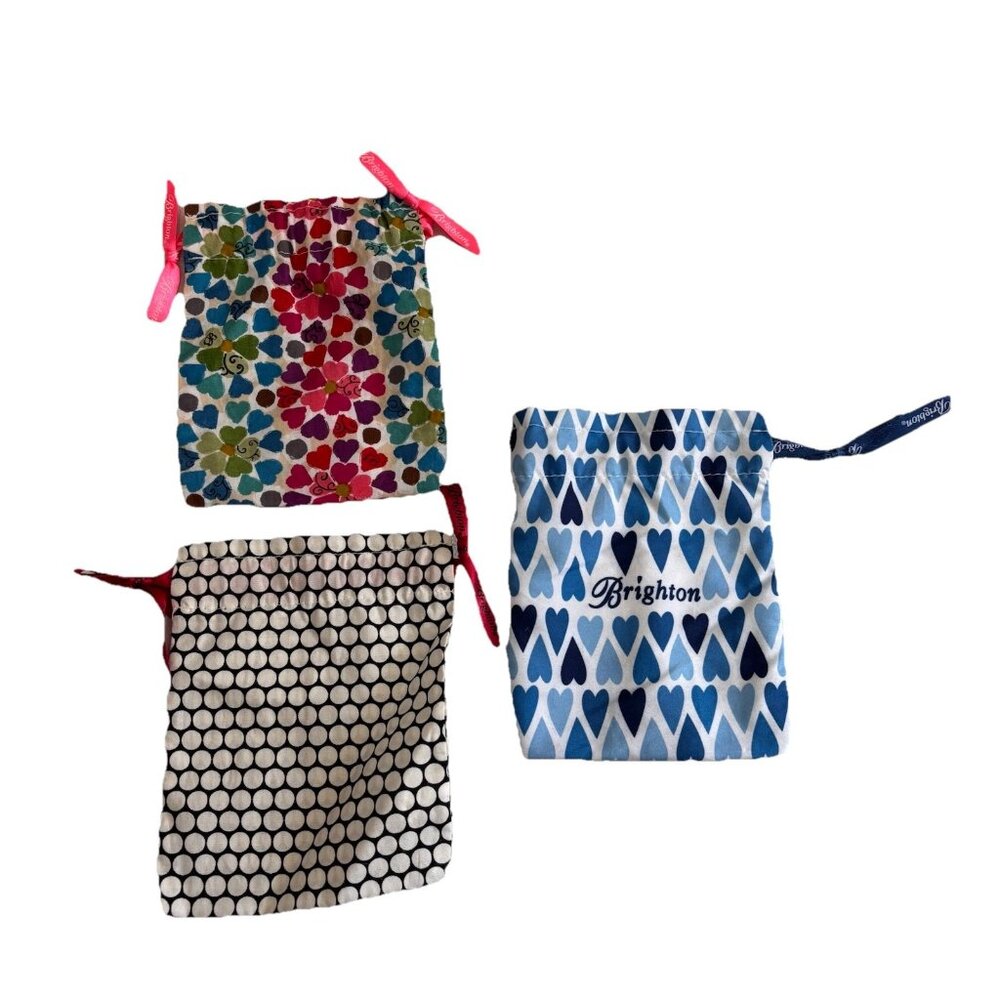Brighton Cloth Jewelry Gift Bags  Lot Of 3 Floral Hearts